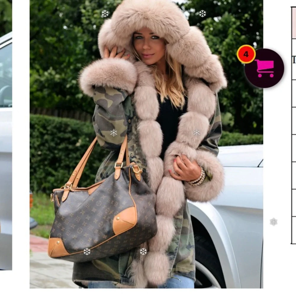 Roiii  NWT Camo Winter Parka Loose fitting Faux Fur coat size small - Picture 8 of 9